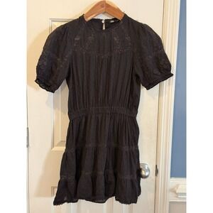 Zara S Black  Lace Tiered Whimsy goth Witchy  Mini Dress Floral Feminine Party